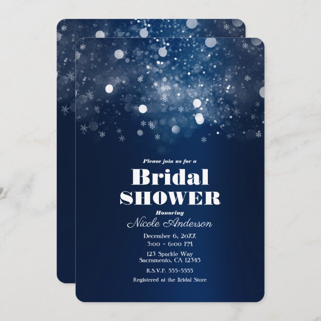 Winter Blue Sparkling Lights Bridal Shower Invitation (Front/Back)