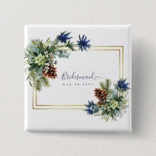 Winter Blue Thistle Eucalyptus Wedding Wonderland 15 Cm Square Badge
