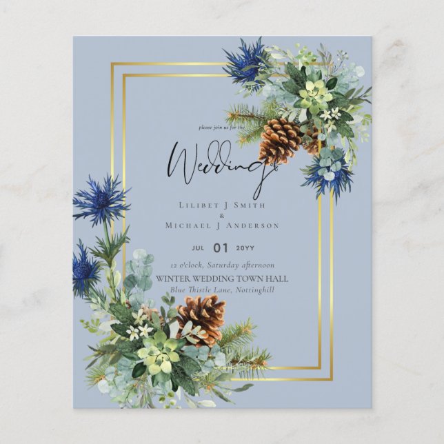 Winter Blue Thistle Eucalyptus Wedding Wonderland Flyer (Front)