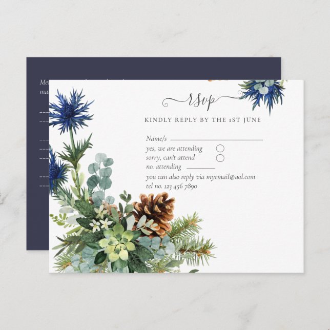 Winter Blue Thistle Eucalyptus Wedding Wonderland Postcard (Front/Back)