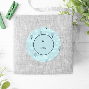 Winter Blue Trees Snow Pastel Christmas Classic Round Sticker