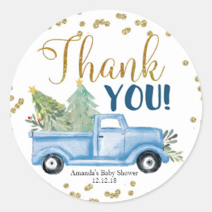 Winter Blue Truck Baby Shower Thank You Tag