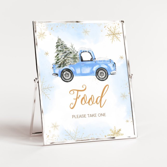Winter Blue Truck Food Poster (Blue Baby It's Cold Outside Baby Shower Food Sign)