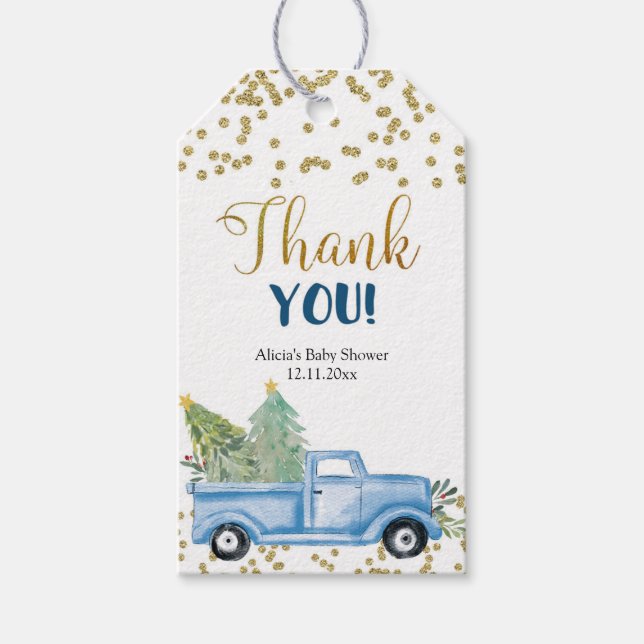 Winter Blue Truck Forest Favour Gift Tag (Front)