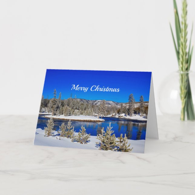 Winter Blue Water Snow Stream Photo Christmas Holiday Card (Front)