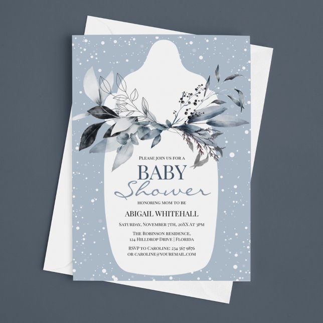 Winter Blue Watercolor Baby Shower Invitation (Creator Uploaded)