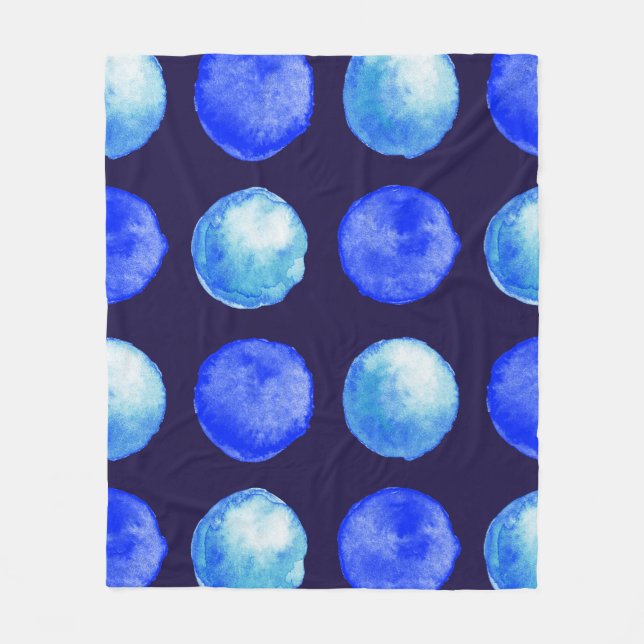Winter Blue Watercolor Large Dots Pattern Fleece Blanket (Front)