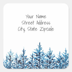'Winter Blue Watercolor Pine Trees' Address Labels