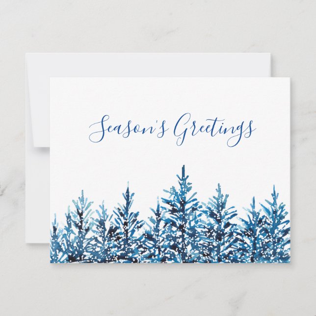 Winter Blue Watercolor Pine Trees  Holiday Card (Front)