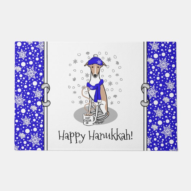 Winter Blue Whippet Snow Scarf - Fawn & white Cute Doormat (Front)
