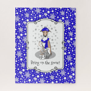 Winter Blue Whippet Snow Scarf - Fawn & white Cute Jigsaw Puzzle
