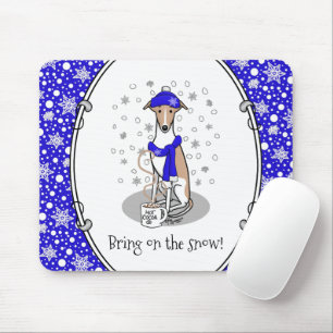 Winter Blue Whippet Snow Scarf - Fawn & white Cute Mouse Pad