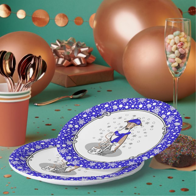 Winter Blue Whippet Snow Scarf - Fawn & white Cute Paper Plate (Multi)