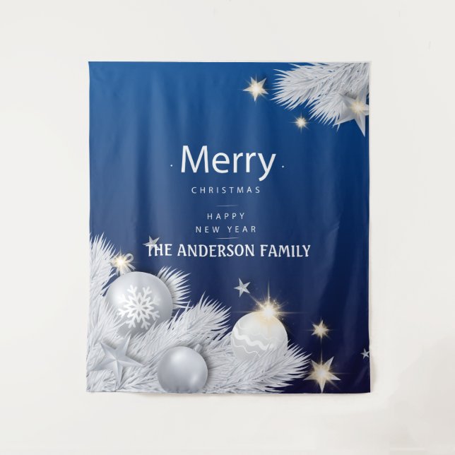 Winter blue white Christmas star tree decorations  Tapestry (Front)