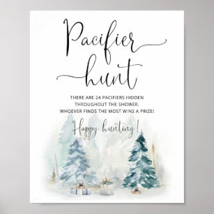 Winter blue white Pacifier hunt baby shower game Poster