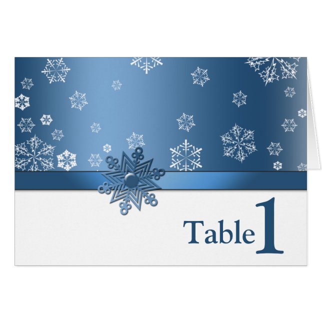 Winter Blue & White Snowflake Table Placement Card (Front Horizontal)
