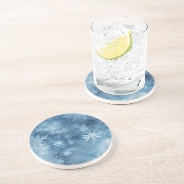Winter Blue White Snowflakes Christmas Coaster (Side)