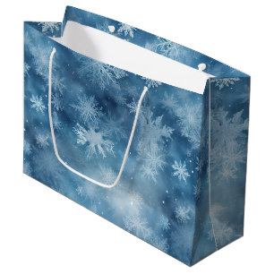 Winter Blue White Snowflakes Christmas Large Gift Bag