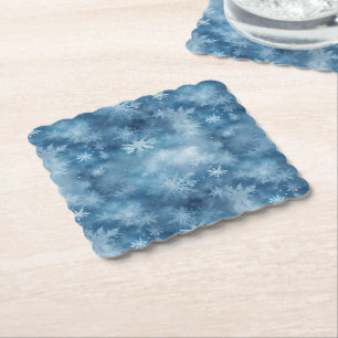 Winter Blue White Snowflakes Christmas Paper Coaster
