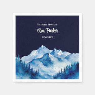 Winter Blue White Snowy Mountains Bridal Shower Napkin