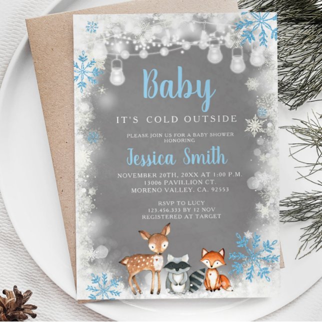 Winter Blue Woodland Boy Baby Shower Invitation (Creator Uploaded)
