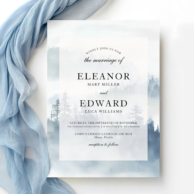 Winter Blue Woodland Wedding Invitation (Creator Uploaded)