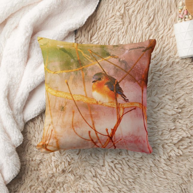 Winter Bluebird Abstract Grunge  Cushion (Blanket)