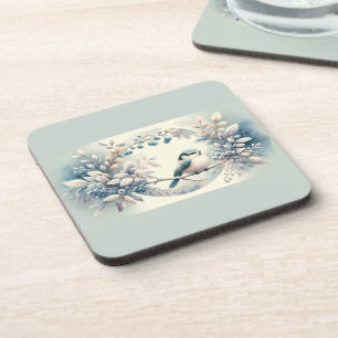 Winter Bluebird Berry Wreath Coaster