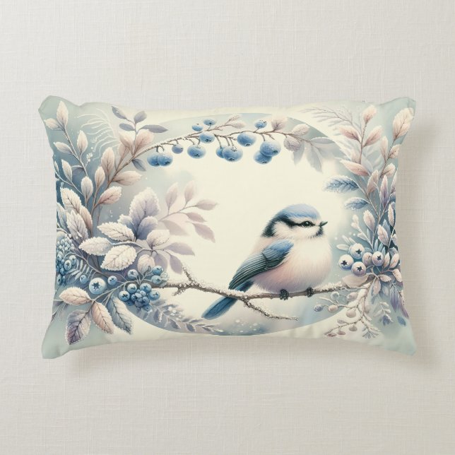 Winter Bluebird Berry Wreath Decorative Cushion (Front)