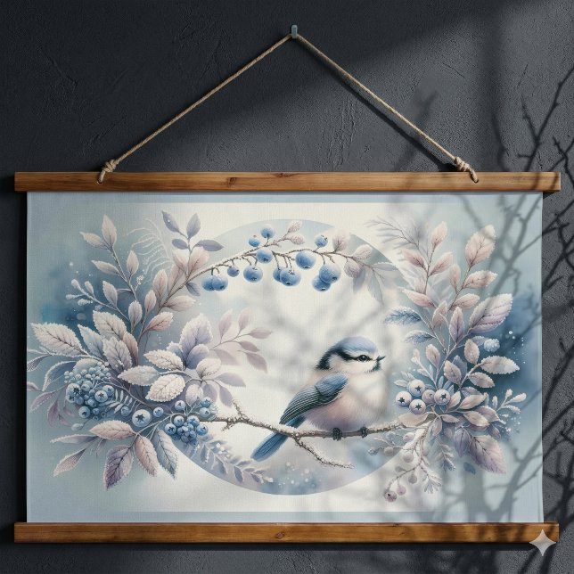 Winter Bluebird Berry Wreath Hanging Tapestry (Winter Bluebird Berry Wreath Hanging Tapestry)