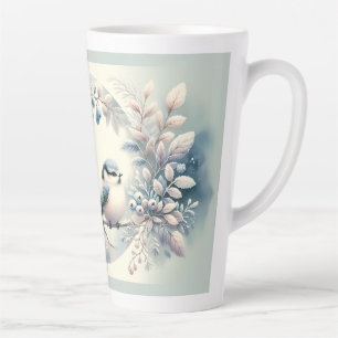 Winter Bluebird Berry Wreath Latte Mug