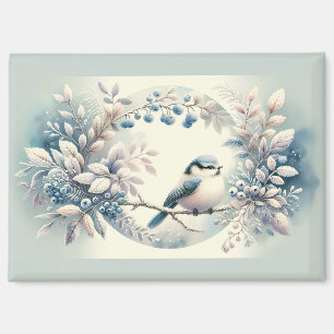 Winter Bluebird Berry Wreath Magnet