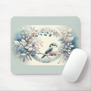 Winter Bluebird Berry Wreath Mouse Pad