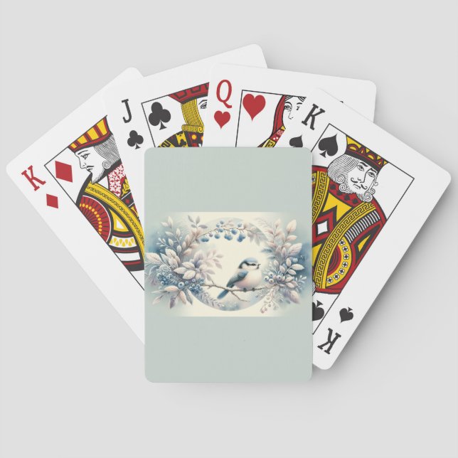 Winter Bluebird Berry Wreath Playing Cards (Back)