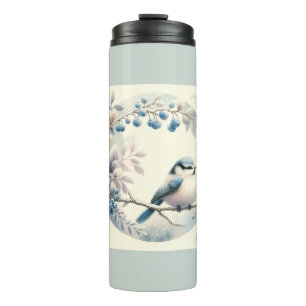 Winter Bluebird Berry Wreath Thermal Tumbler