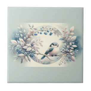 Winter Bluebird Berry Wreath Tile
