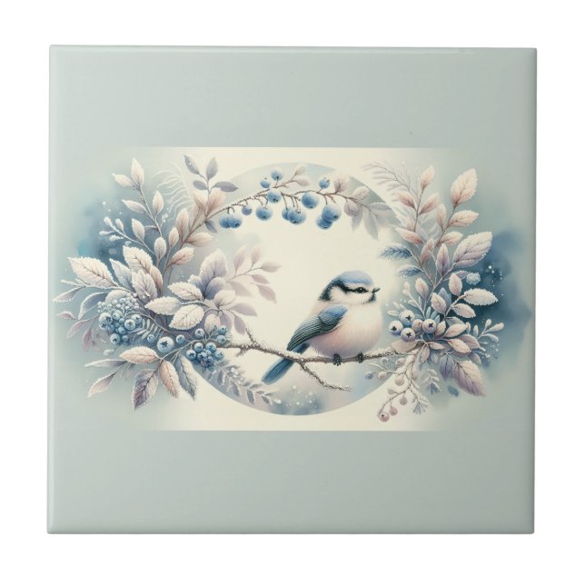 Winter Bluebird Berry Wreath Tile (Front)