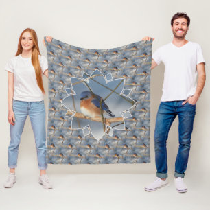 Winter Bluebird Nature Bird Art Pattern  Fleece Blanket
