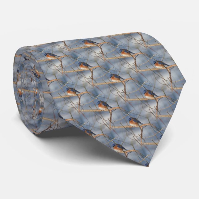 Winter Bluebird Nature Pattern Tie (Rolled)