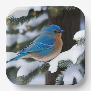 Winter Bluebird Paper Plate