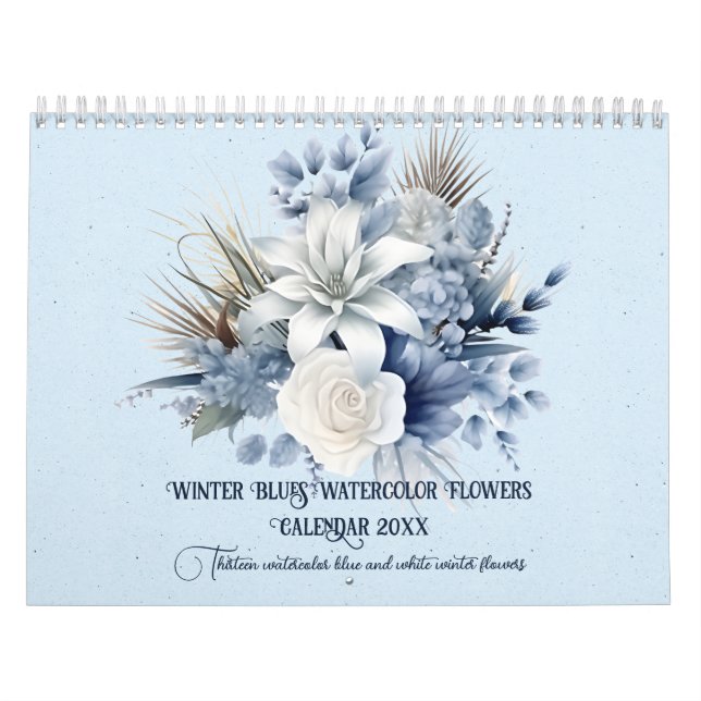 Winter Blues Watercolor Flowers 20xx Calendar (Cover)