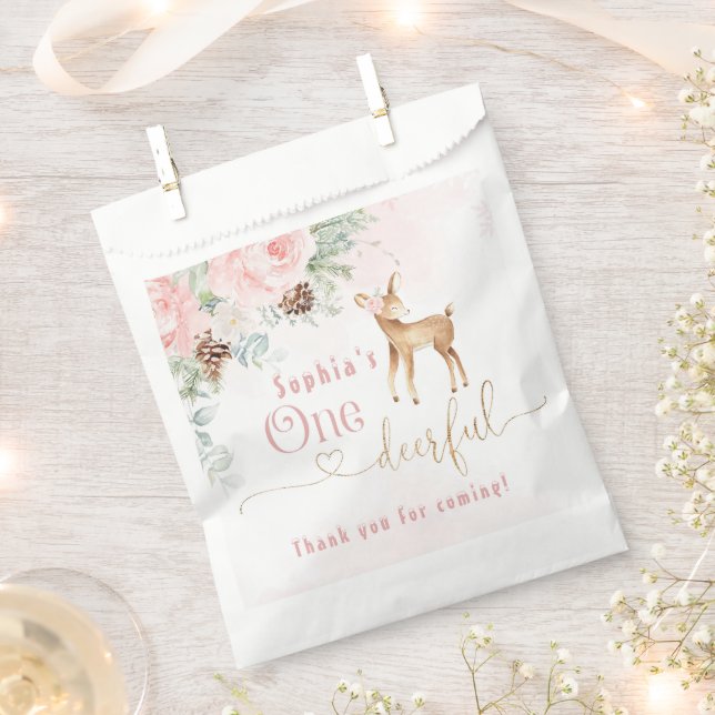 Winter blush pink first birthday deer favour bags (Clipped)
