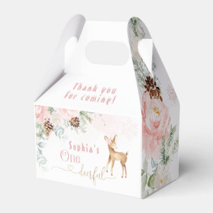 Winter blush pink first birthday deer favour box