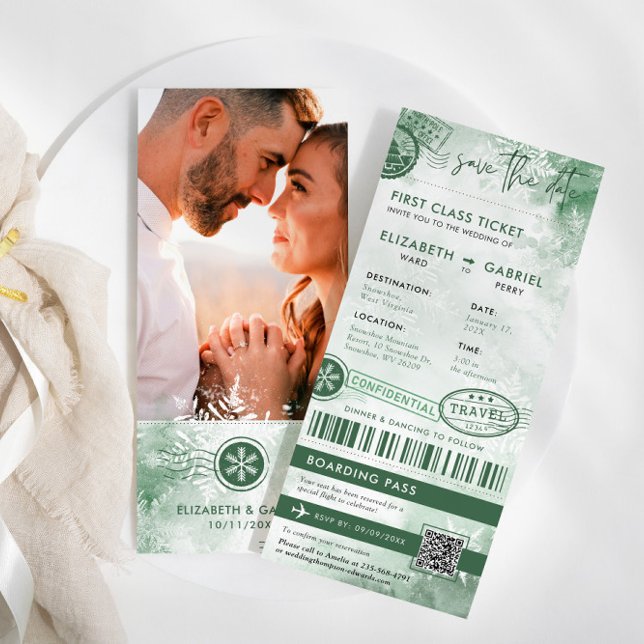 Winter Boarding Pass Destination Wedding  Invitation (Creator Uploaded)
