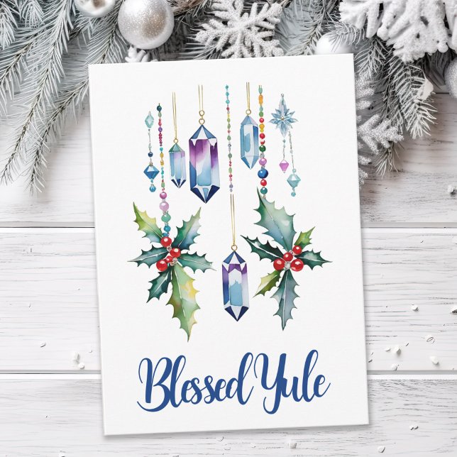 Winter Boho Blue Crystals & Holly Yule Solstice Card (Creator Uploaded)