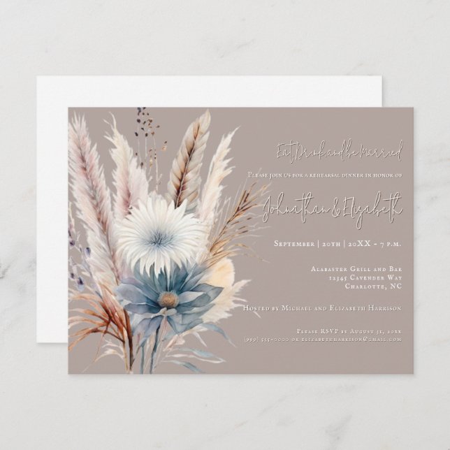 Winter Boho Floral | Beige Rehearsal Dinner Invitation (Front/Back)