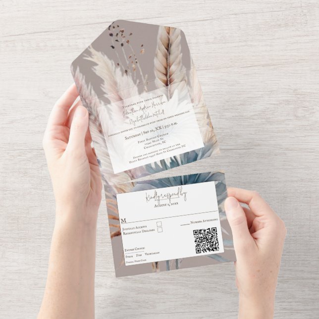 Winter Boho Floral Wedding | Beige All In One Invitation (Tearaway)