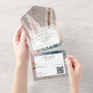 Winter Boho Floral Wedding   Beige All In One Invitation