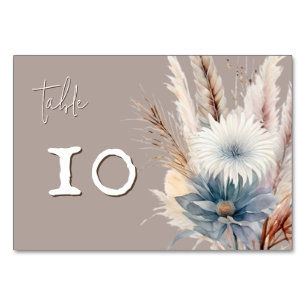 Winter Boho Floral Wedding Beige Table Number