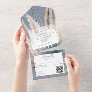Winter Boho Floral Wedding   Blue All In One Invitation